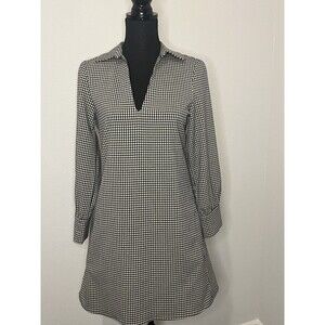 Zara Women's Black/White Check Long Sleeve Mini Dress Preppy Chic Size XS